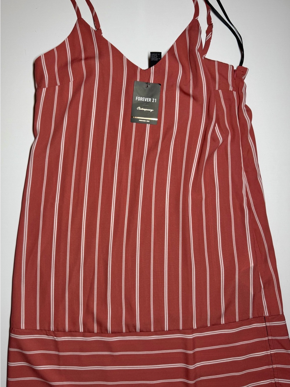 NWT Forever 21 Striped V‑Neck Slip Dress Medium Red White Strappy Mini Summer